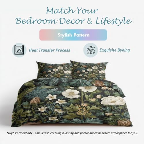 Botanical Duvet Cover King Size, Soft Microfiber
