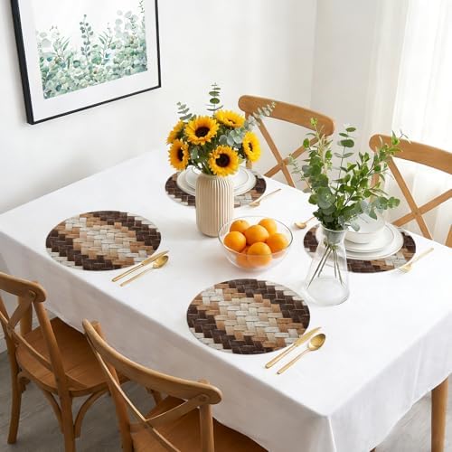 Neutral Woven Pattern Faux Leather Placemats Set of 8, 12in