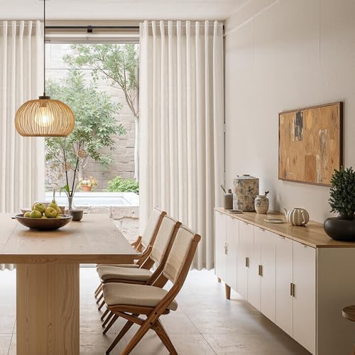 Nanspring Linen Curtains 84 Inch Long for Living Room Beige 2 Panels