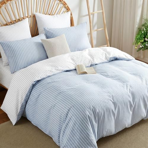 Nayoroom Striped Duvet Cover Queen Reversible Blue White Stripe