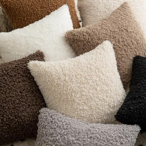 Pack of 2 Curly Teddy Wool Faux Fur Throw Pillow Covers Fuzzy Accent