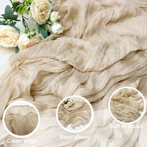 Booque Valley 6 Pack Beige Cheesecloth Table Runner 10ft Super Soft