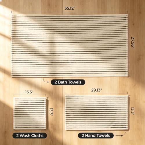 Black Striped Bath Towels Set Cotton for Bathroom Shower Decor 6 PCS