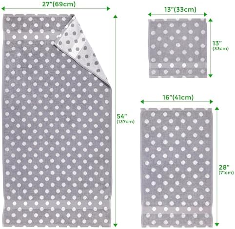 Beachland Polka Dot Bath Towel Set - Reversible Terry Cloth- Soft