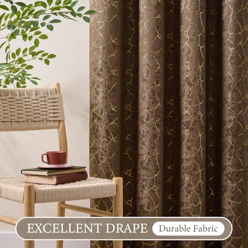 Geometric Brown Curtains 96 Inches Long 2 Panels Cocoa Jacquard