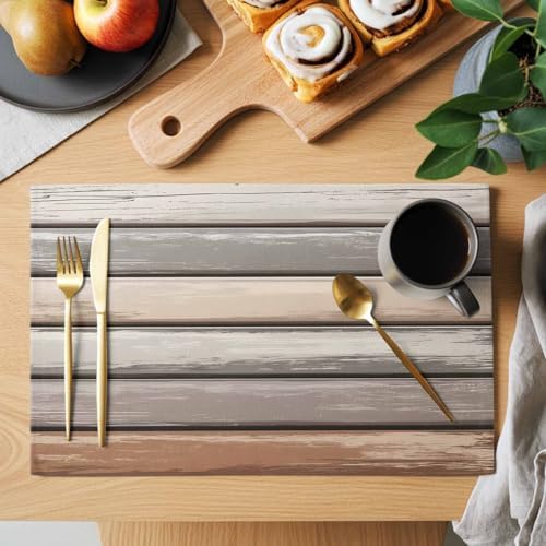 Placemats Set of 8, Brown Beige Stripes Woven Placemat, Linen Place