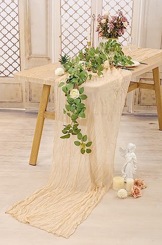 6 Pack Beige Cheesecloth Table Runners, 35x120 Inch