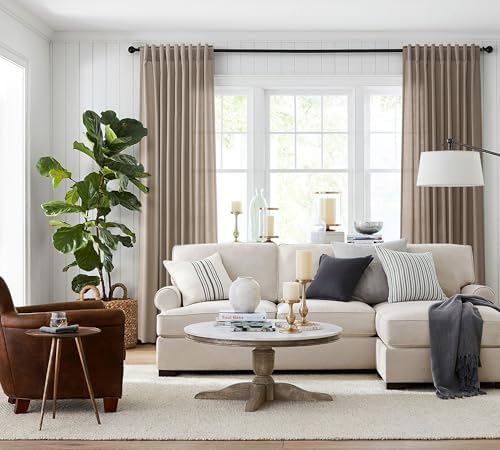 Jowels Dark Taupe Linen Curtains 96 Inch Long 2 Panels for Living Room