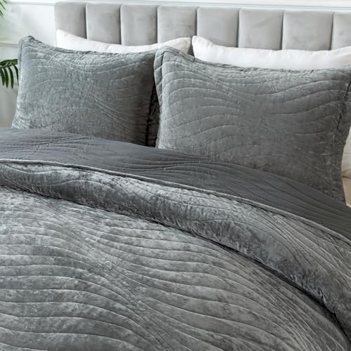Travan Luxury Velvet Quilt Set King Size, Ultra Soft Velvet Bedding