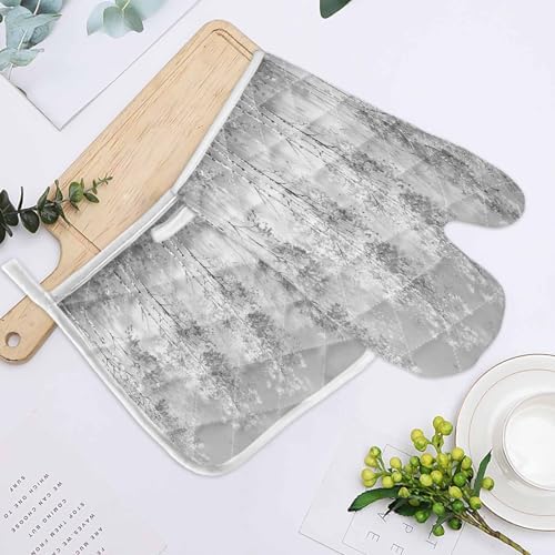 Quilted Cotton Terry Cloth Oven Mitt, Pot Holder Gray Forest Art