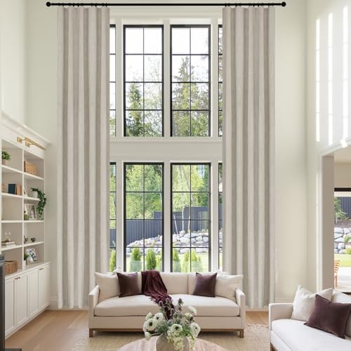 Fcosie Light Beige Extra Long Linen 100% Blackout Curtains 120 Inches
