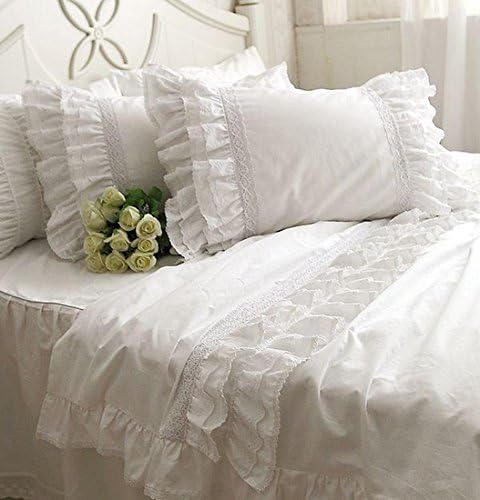 Ruffle Frill and Lace 100% Cotton White Duvet Cover Set (King)