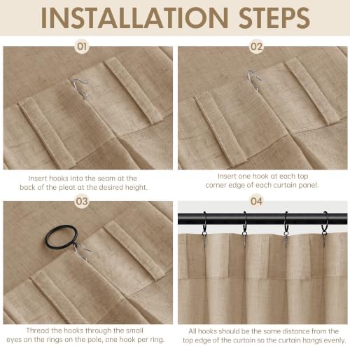 Aersas Linen Pinch Pleated Curtains 108 Inches Long 4 Panels Sand