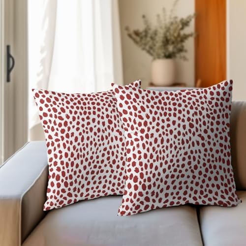 Red Cream Pillow Covers 18x18 Inches Boho Design Polka Dot Throw
