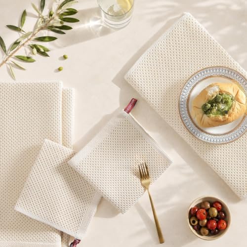 Mordimy 10 Pack 100% Cotton Kitchen Towels and Dishcloths Set, Beige