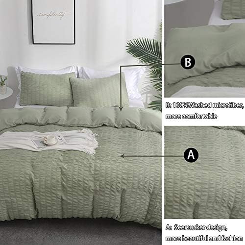 AveLom Sage Green Duvet Cover King Size, Textured Seersucker Duvet
