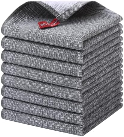 Homaxy 100% Cotton Premium Kitchen Dish Cloths 8 Pack, 12"x 12", Grey