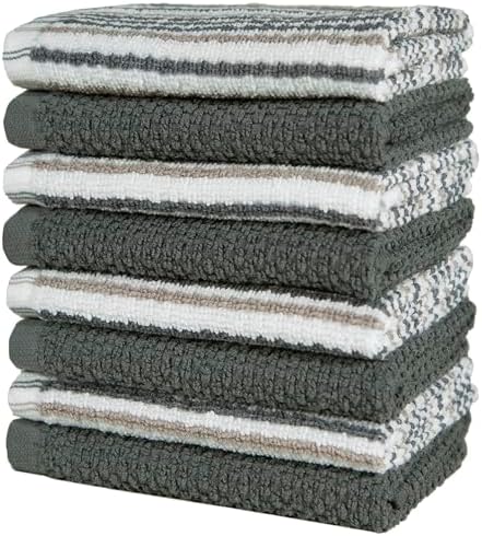 Bumble Dish Cloths 8-Pack, 100% Cotton Kitchen Towels, 12"x12" Grey