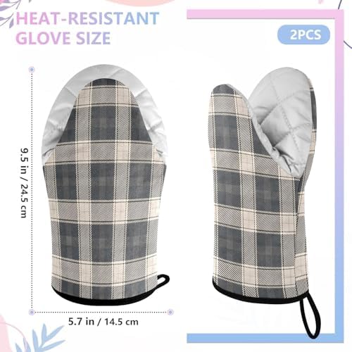 Netural Plaid Gray Non-Slip Oven Mitts Set Heat Resistant Kitchen