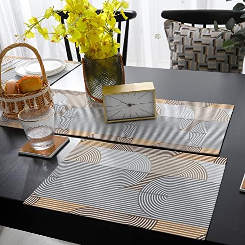 Geometric Table Mats Set of 4 With Table Runner 90 Inches Long,Cotton