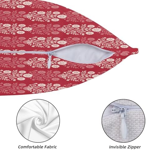 KiuLoam Vintage Red Cream Floral Block Print Decorative Pillow Covers