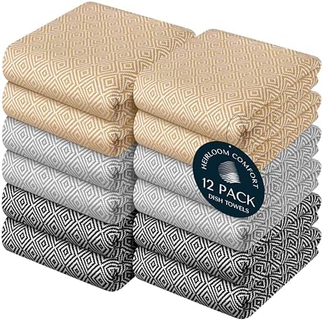 Multi Color Kitchen Towels 12 Pack, 100% Cotton, Diamond Weave Towel