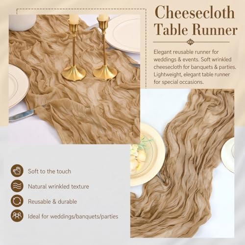 12 Pack Beige Cheesecloth Table Runner 17x108 Inch Boho Rustic Semi