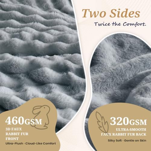 puredown® Faux Rabbit Fur Bubble Throw Blanket for Couch, 60"x80" Gray