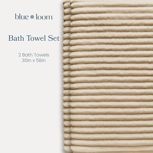 Blue Loom Ribbed Bath Towels Set, 100% Cotton 600 GSM, Soft Absorbent