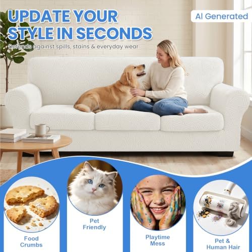CYCMCAO 4 Piece Stretch Sofa Covers for 3 Cushion Couch, Sofa 71"-91"