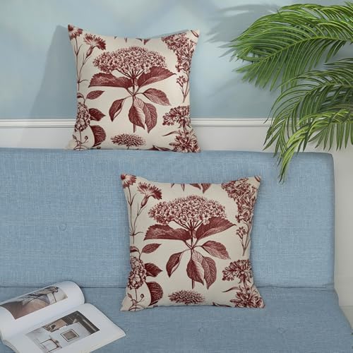 Burgundy Red Pillow Covers 18x18 Set of 2 Vintage Boho Floral