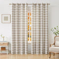 Amzdecor Beige Buffalo Plaid Semi Sheer Grommet Curtains 84 Inch