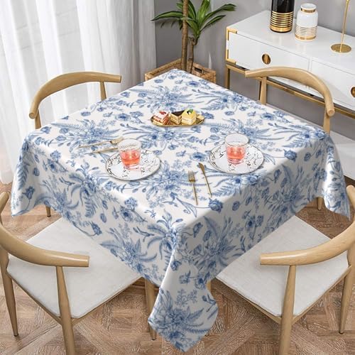 Blue Floral Square Tablecloth 60x60 Inch Square Blue and White