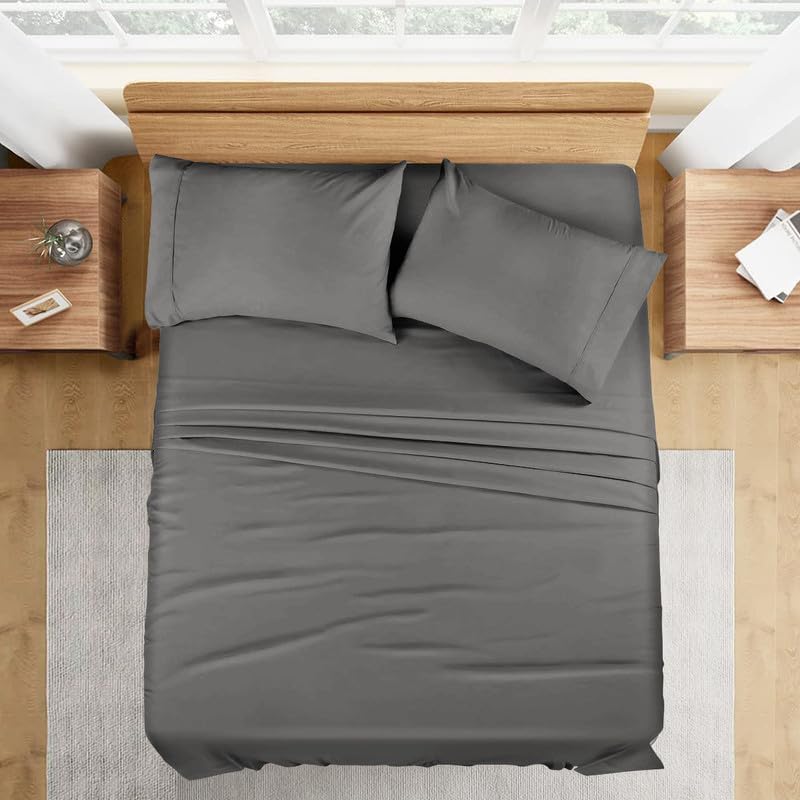 4-Pcs Bed Sheets Dark Grey King Fits Upto 16'' Deep Pockets