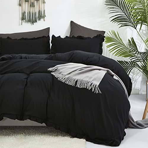 Luxlovery Black Ruffle Comforter Set King Pure Farmhouse Bedding