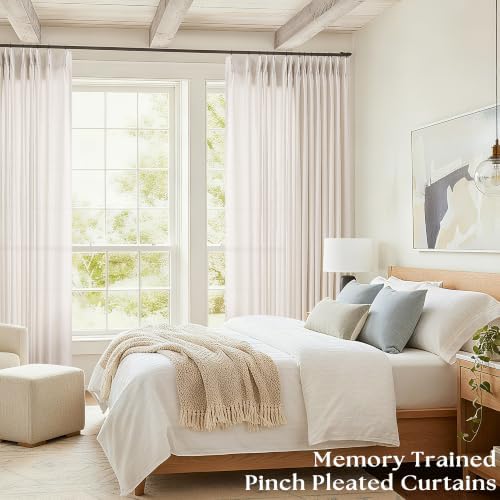 Linen Sheer Pleated Curtains 108 Inches Long 100 Inch Width Cream