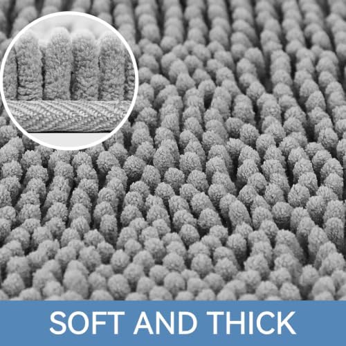 Bcoimo Bath Rug Mat Sets, 2 Piece Extra Soft Chenille Gray Bathroom