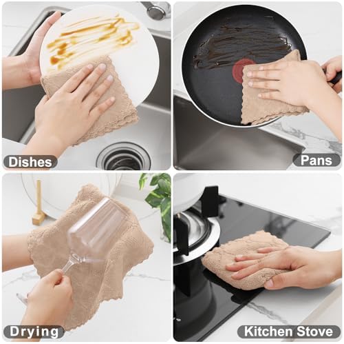 Homaxy 12 Pack Super Soft Absorbent Dish Cloths, 10" x 10", Tan