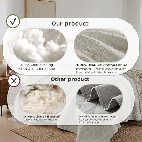 WDCOZY 100% Cotton Oversized King Quilt Set - Beige California Cal