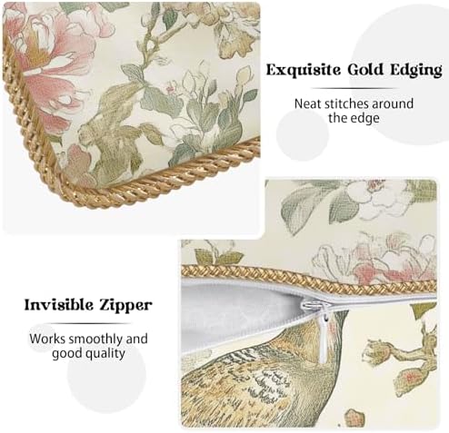Vintage Bird Floral Soft Velvet Throw Pillow Covers Set of 2 Cream
