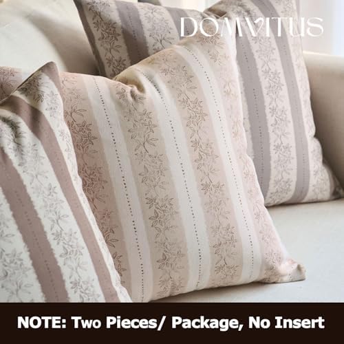 DOMVITUS Floral Pillow Covers 20x20 Inch Set of 2, Vintage Striped