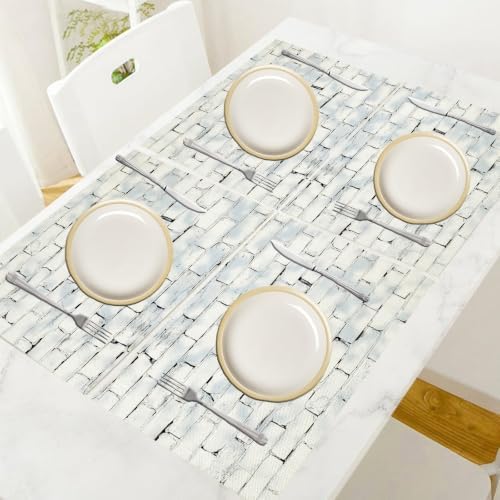 White Brick wall Placemats Set of 8 - Durable Soft Washable Table