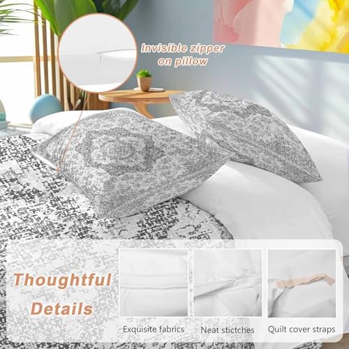 Grey Boho Bedding 3 Piece Duvet Cover Set Full Size, Middle Cuntury