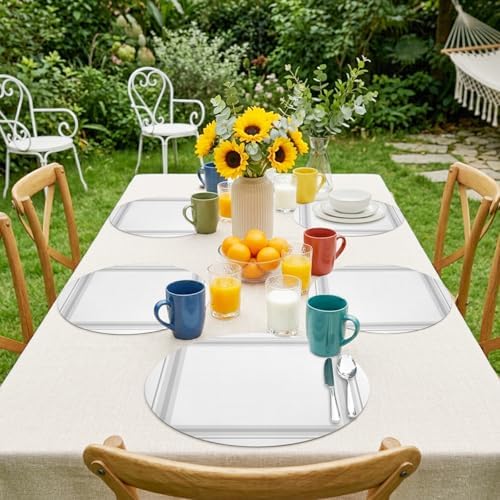Minimalist Grid Faux Leather Placemats Set of 6, 15in, Waterproof Heat