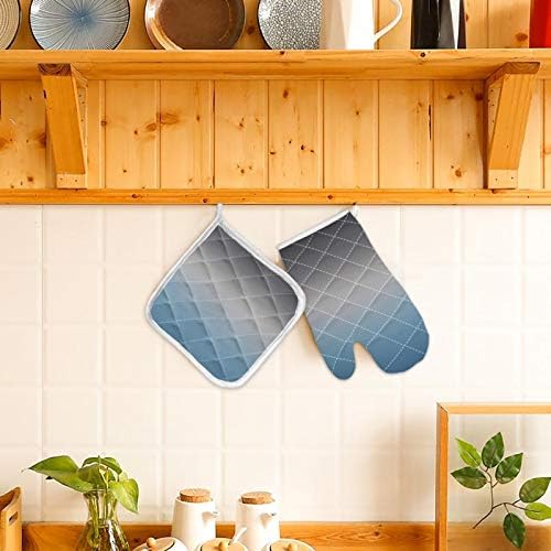 Quilted Cotton Terry Cloth Oven Mitt, Pot Holder Ombre Blue Grey