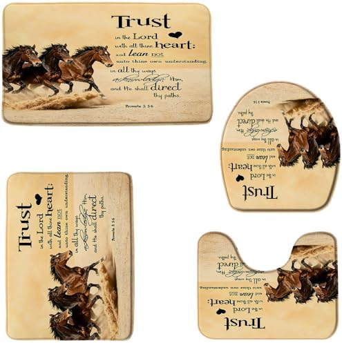 4 Piece Bathroom Rugs Set Horse Bath Mat Inspirational Quote Trust in