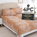 Home 4-Piece Luxury Elegant Bed Sheet Set - Twin, Taupe/White