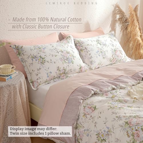 LEMIROE Vintage 100% Cotton Floral Duvet Cover Twin Size 2PC
