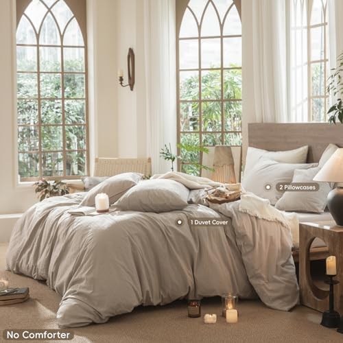 MooMee Jacquard Duvet Cover Set 100% Washed Cotton Linen Like Cal King