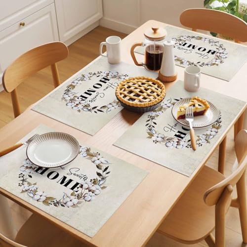 Placemats Set of 8, Home Sweet Woven Placemat, Linen Place Mats for